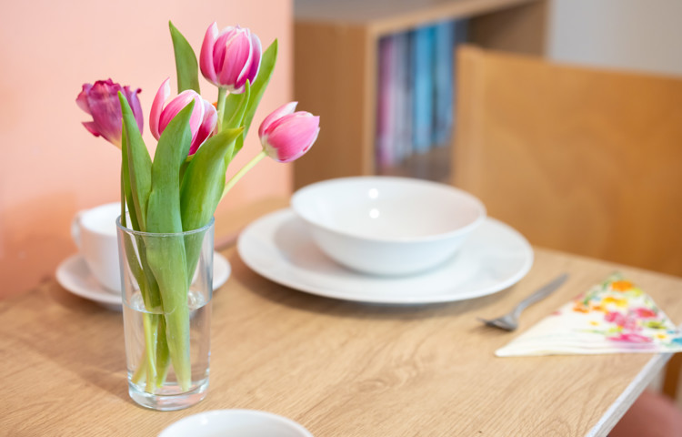 tulips-on-the-dining-table at Abbeyfield House, Lincoln LN1 3HJ