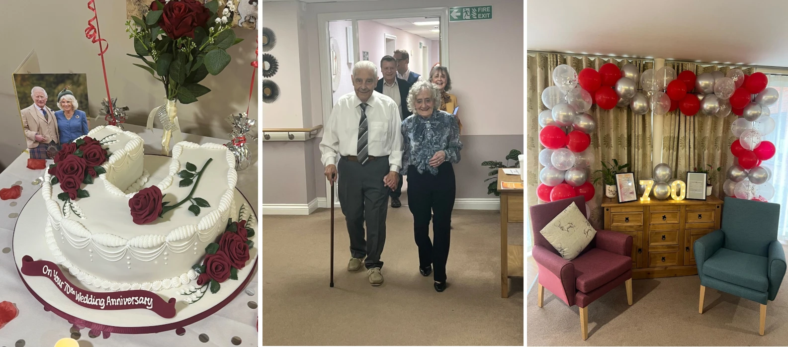 Collage of photos from Jill and Eddies 70th wedding anniversary party