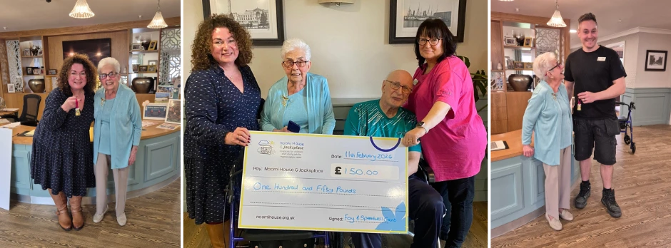 Collage of resident Fay's fundraising at Speedwell Court