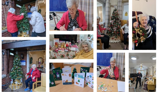 Collage Of Photos From Abbeyfield House Bramhall Taking Part In The Festive Decoration Challenge