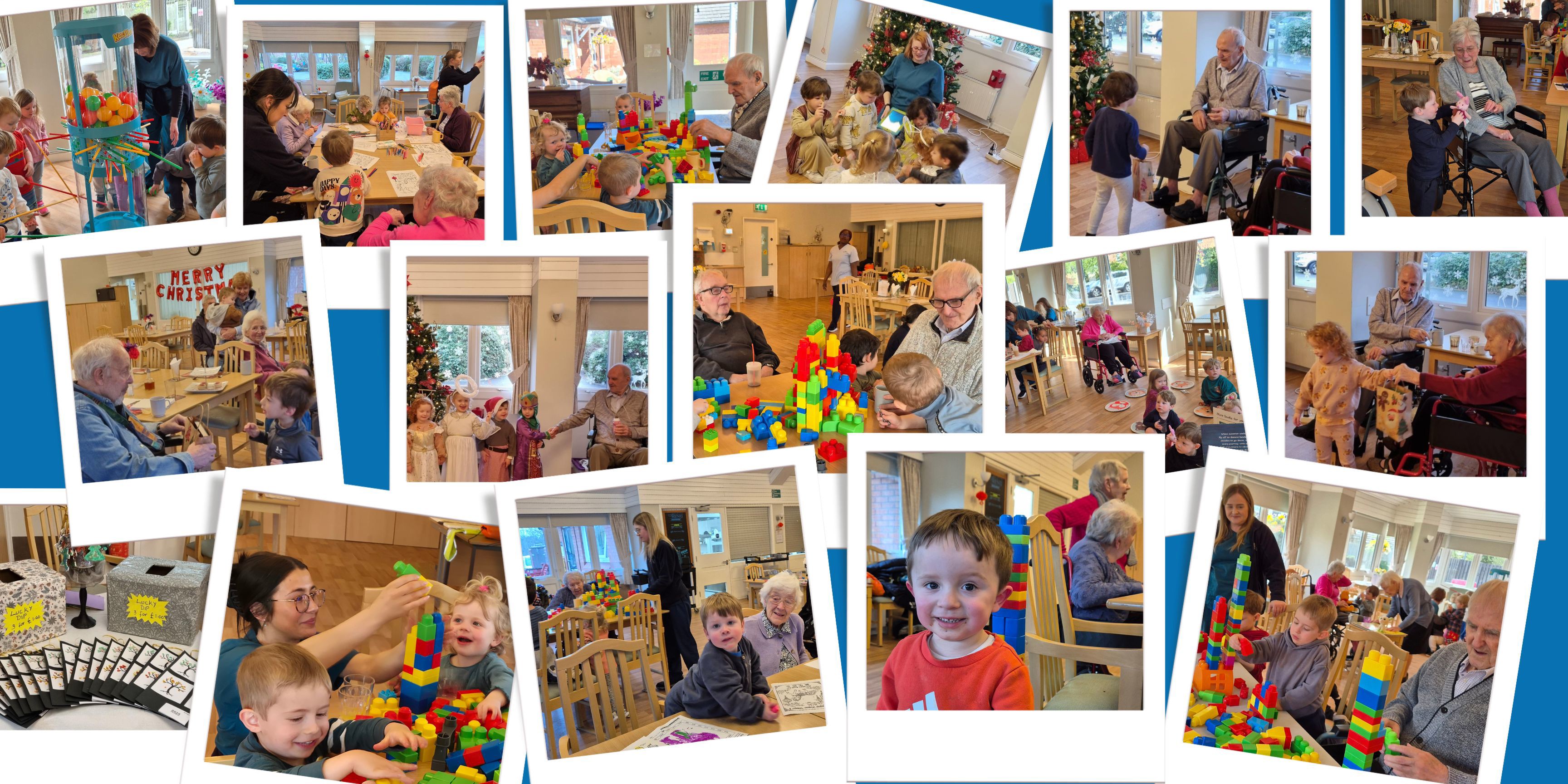 Collage of photos from the intergenerational playgroup sessions at Halcyon House