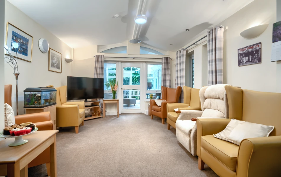 TV lounge at Abbeyfield House, Bramhall SK7 1EE