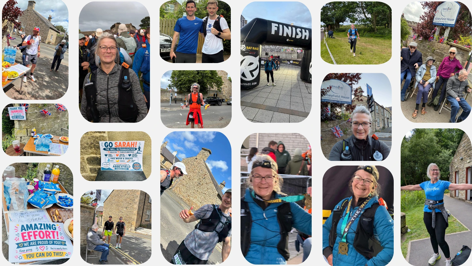 Collage of photos of Sarah during the ultramarathon