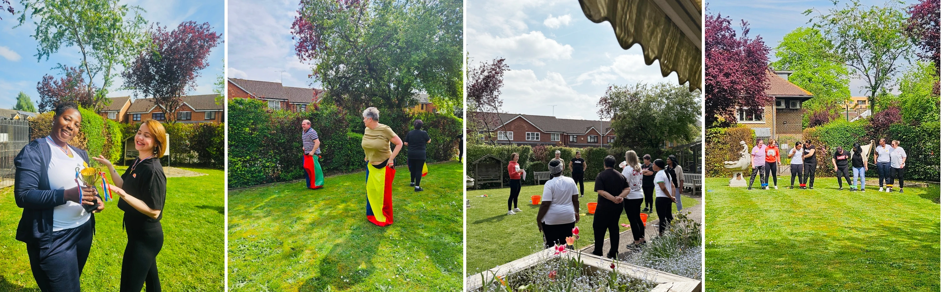 Collage of photos from Abbeyfield House in New Malden's Staff Sports Day