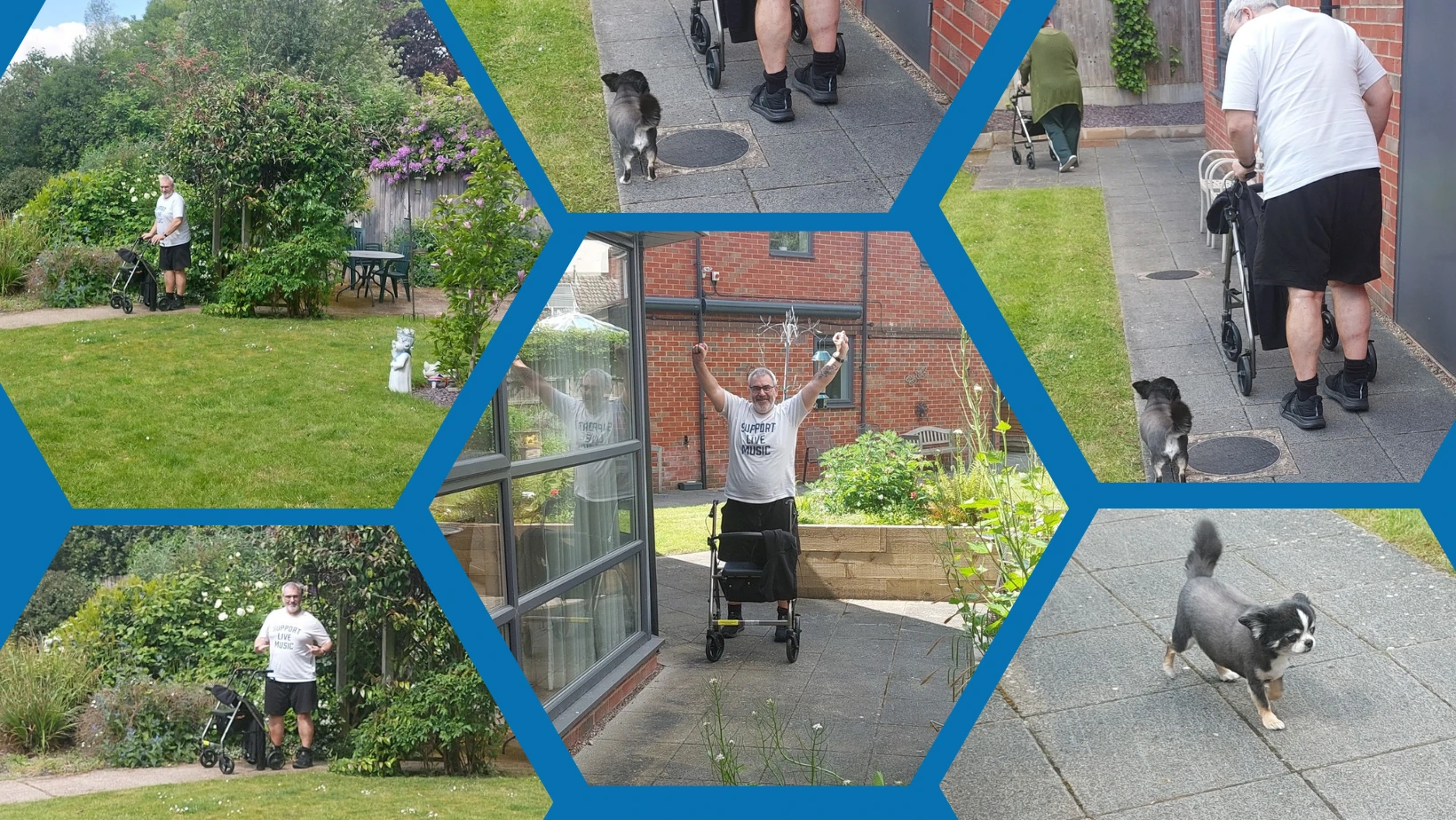 Collage of photos of Richard on his walk