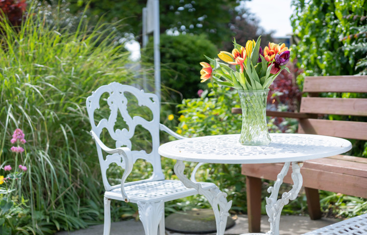 seating-area-in-the-garden-at-Abbeyfield House, Ulverston LA12 0BY