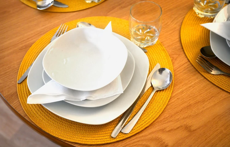 Close up of a place setting on a dining table
