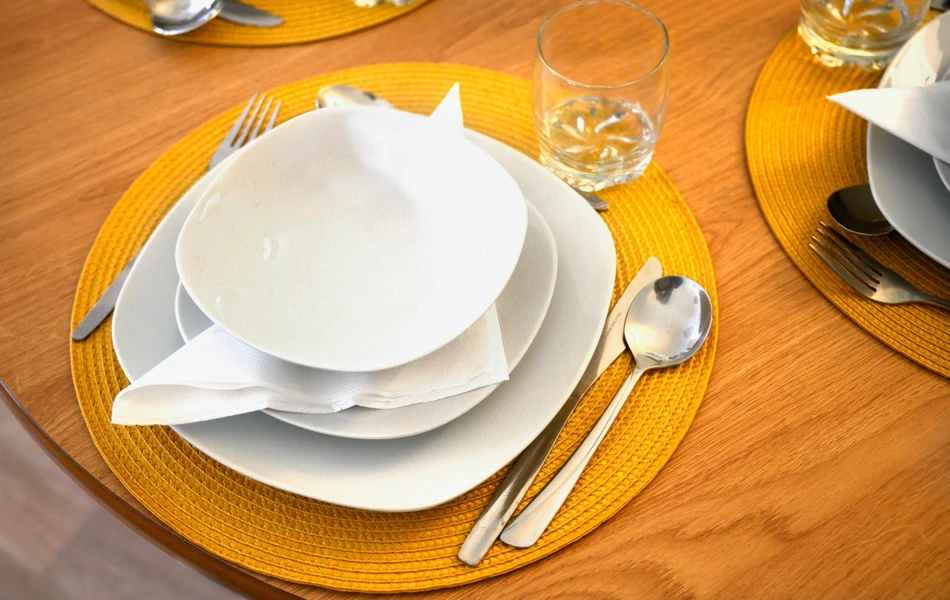 Close up of a place setting on a dining table