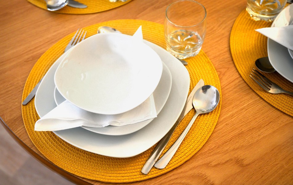 Close up of a place setting on a dining table