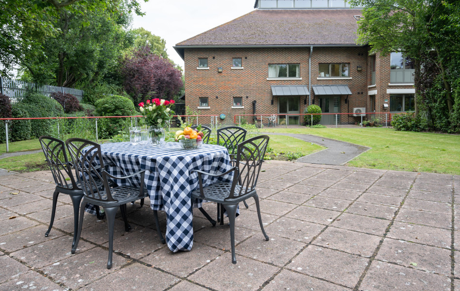 Rear patio of Abbeyfield House, New Malden KT3 3RL
