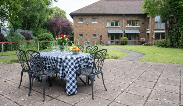 Rear patio of Abbeyfield House, New Malden KT3 3RL