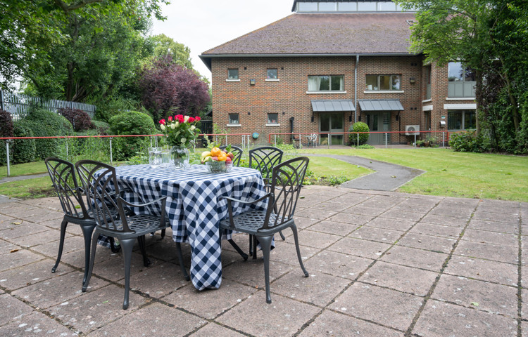 Rear patio of Abbeyfield House, New Malden KT3 3RL