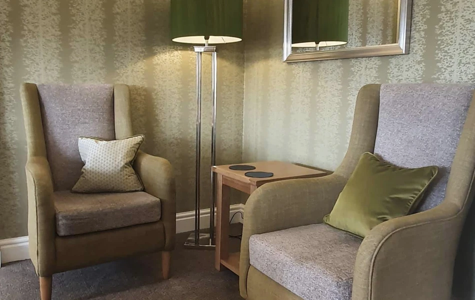 Two chairs in the interior of Abbeyfield House, Garstang PR3 1PA