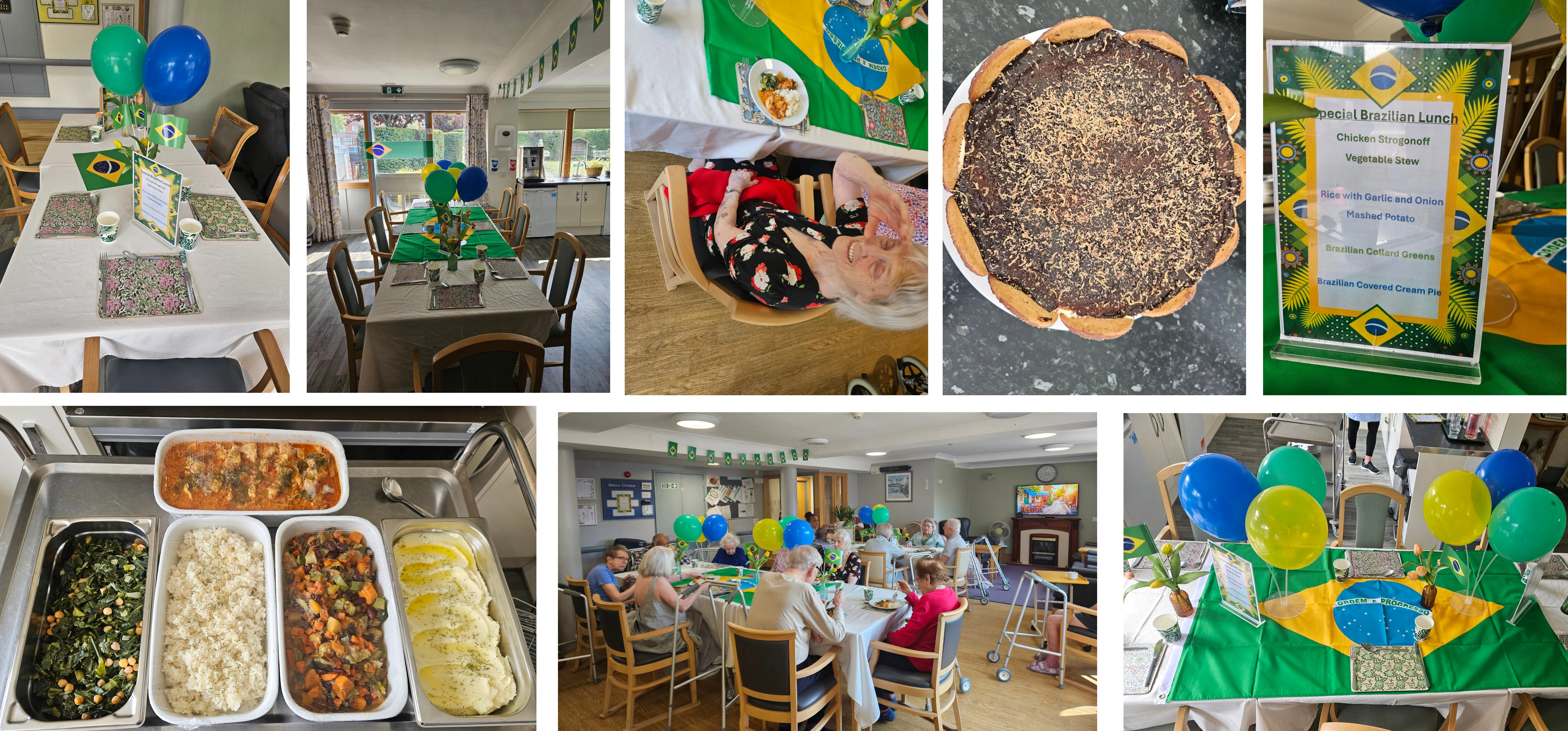 Collage of photos from Abbeyfield House in New Malden Brazil Day