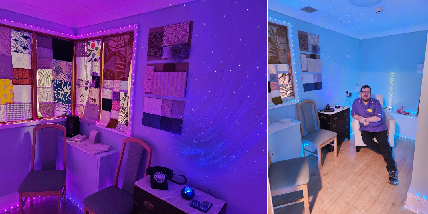 Collage of sensory room and Jay