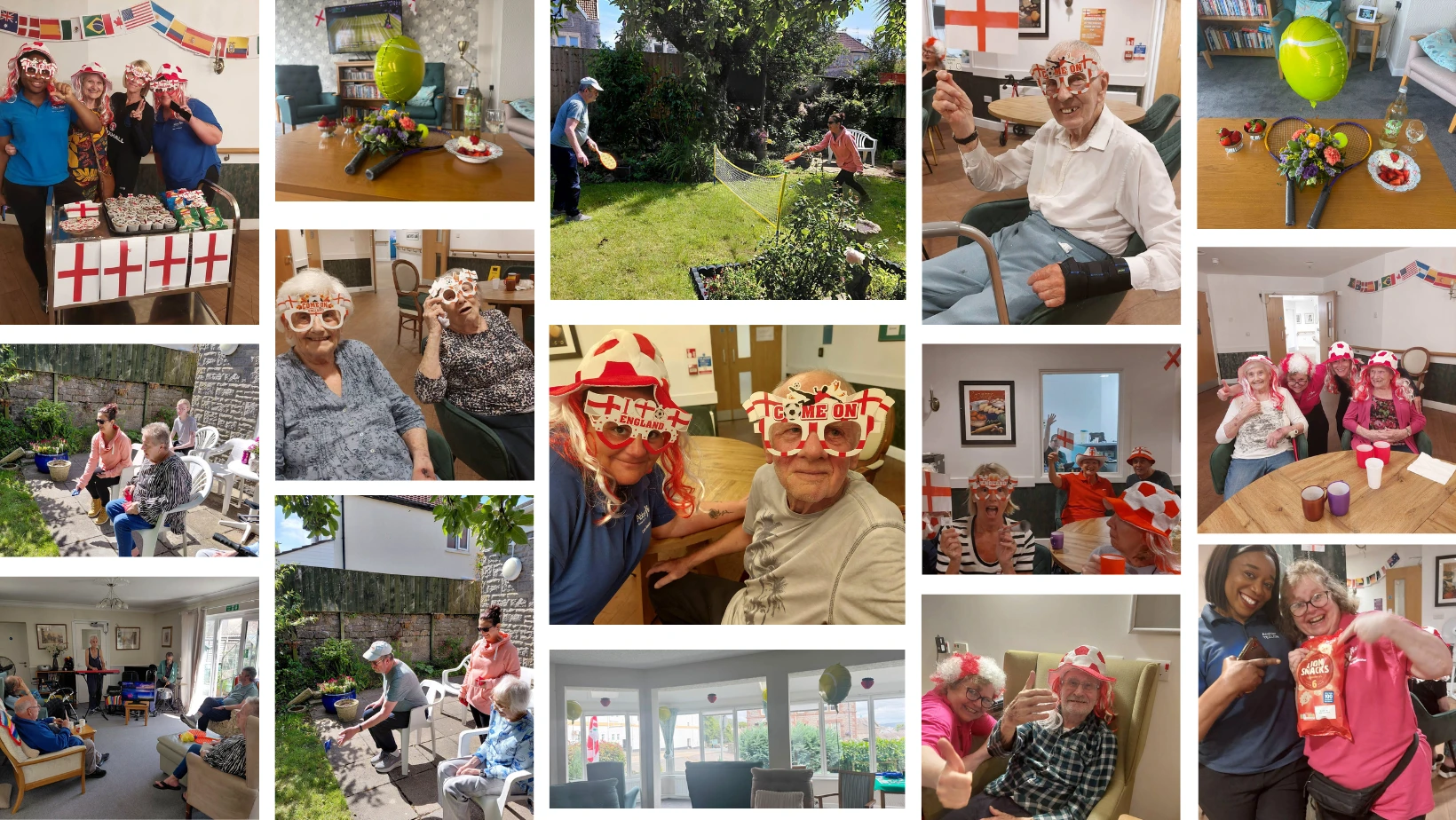 Collage of photos showing Winnersh, Weston Super Mare and Ulverston homes celebrating the World Cup and Wimbledon
