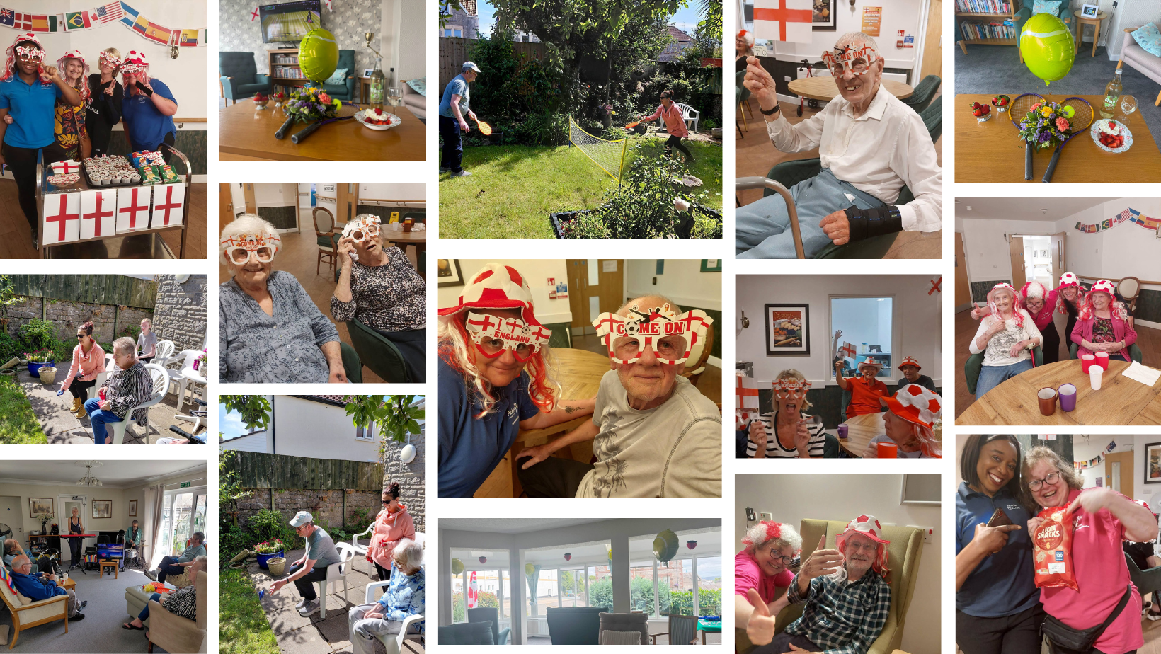 Collage of photos showing Winnersh, Weston Super Mare and Ulverston homes celebrating the World Cup and Wimbledon