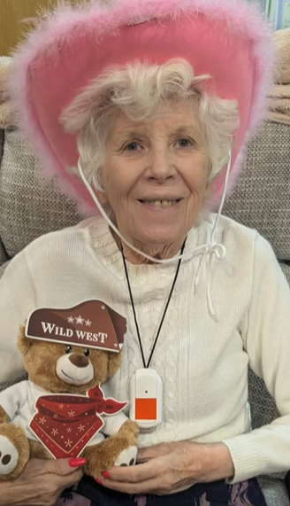 Resident from Abbeyfield House Bramhall with cowboy hat