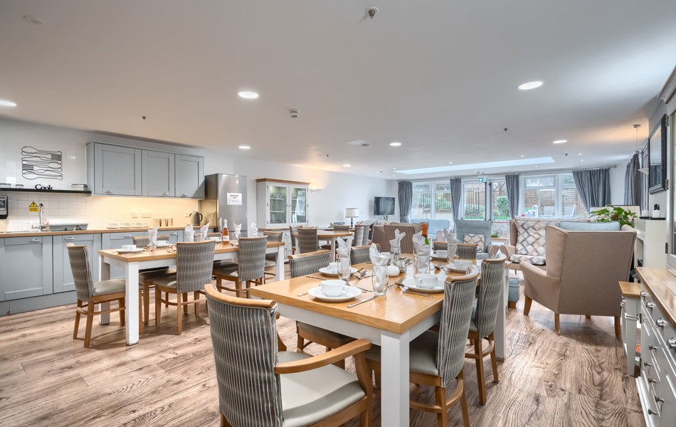 Our very spacious dining room with seating areas for residents