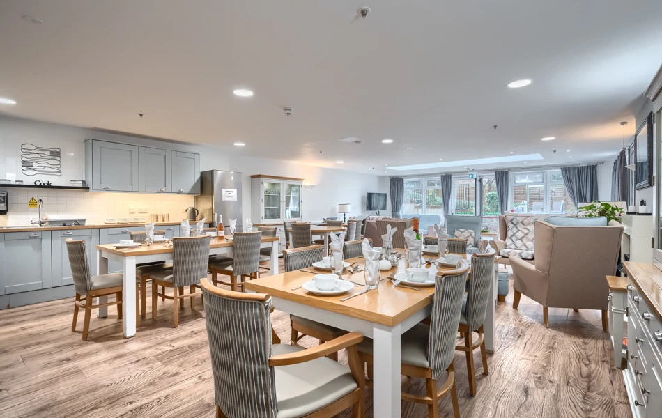 Our very spacious dining room with seating areas for residents