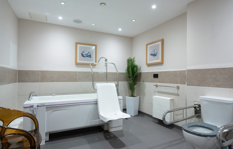Modern assisted bathroom at Westall House Residential Care Home in Horsted Keynes, equipped with accessible features for resident safety and comfort.
