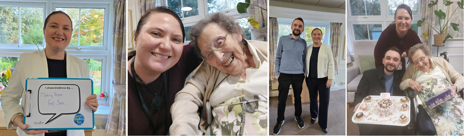 Collage of photos of Vanessa at work with colleague and resident