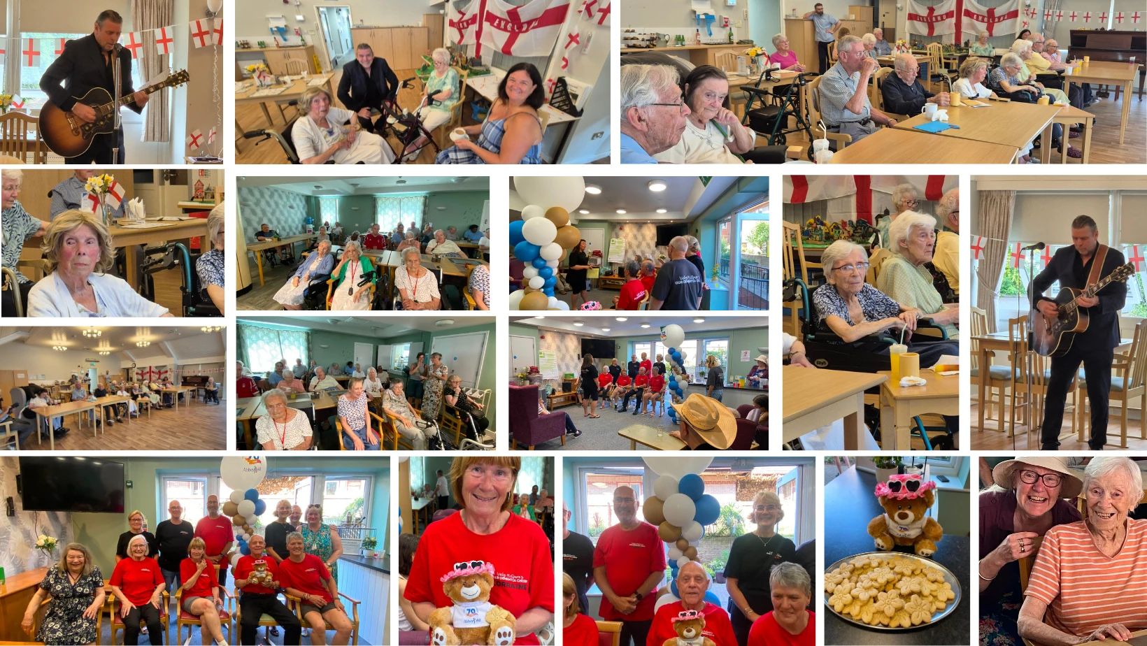 Collage of photos of Sandwood's visit from Our Dementia Choir and Paul Capper performing at Halcyon House