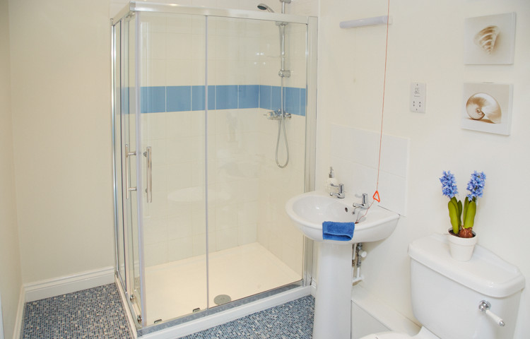 Bathroom with large shower at Hampton House